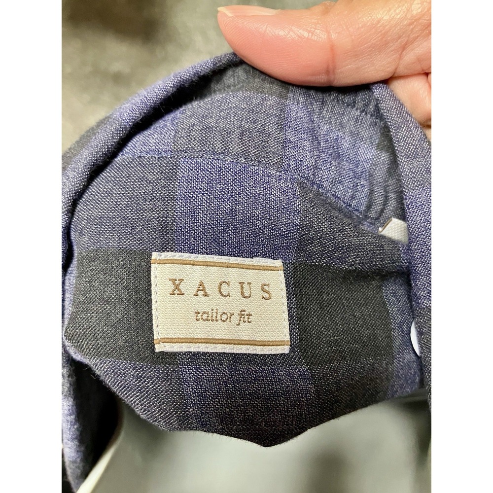 Xacus Tailor Fit Blue Black Plaid Made In Italy Casual Shirt Size 17 Large Mens - Picture 5 of 5